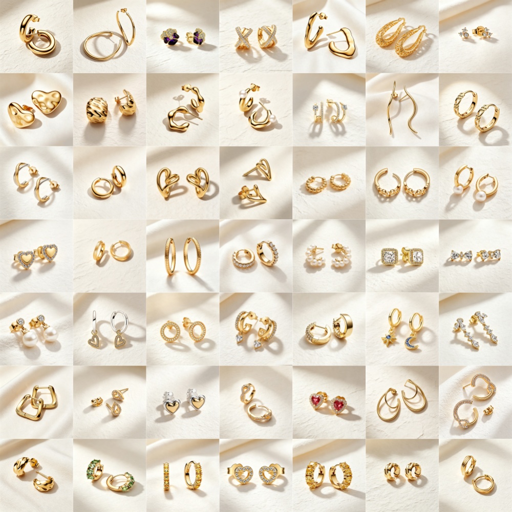 Statement Earrings Oversized - 925 Sterling Silver Golden Series Earrings