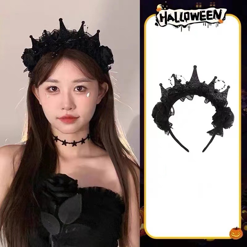 Gothic Black Rose Lace Crown H - đánh giá và giá Women'S Victorian Accessories